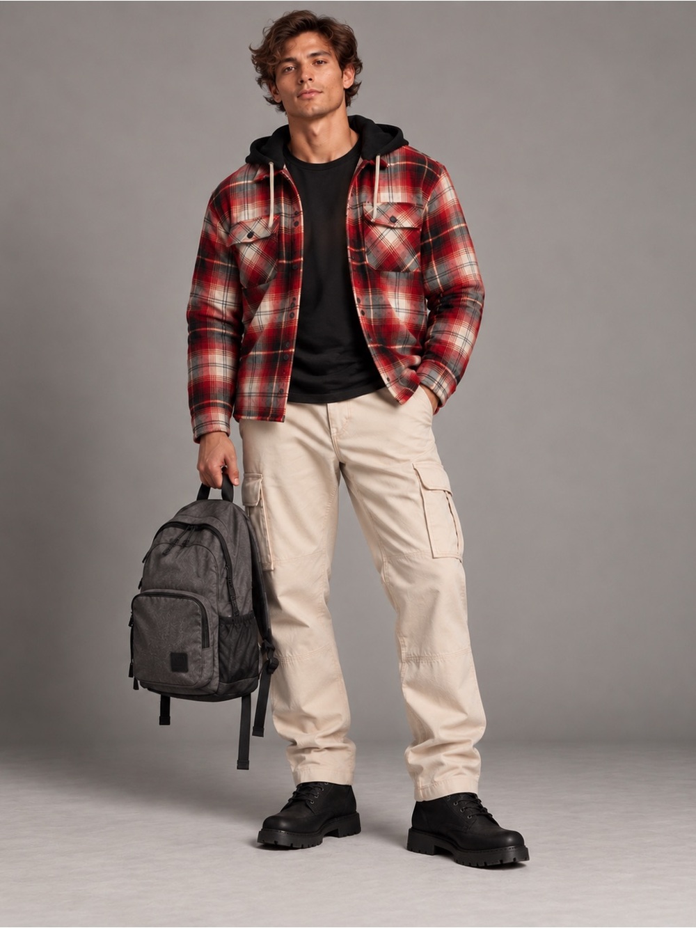 Legendary Outfitters Men’s Medium Plaid Hooded Quilted Shirt Jacket